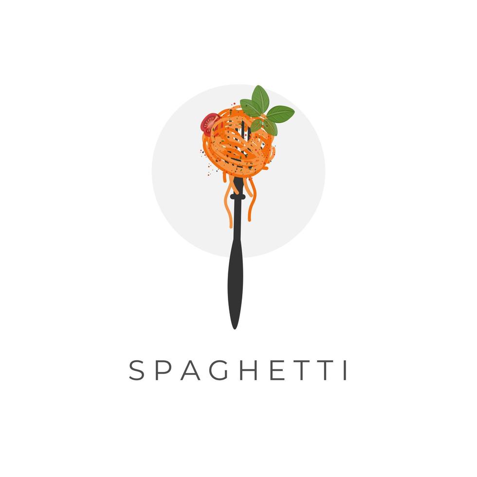 Spaghetti Pasta Illustration Logo With Fork vector