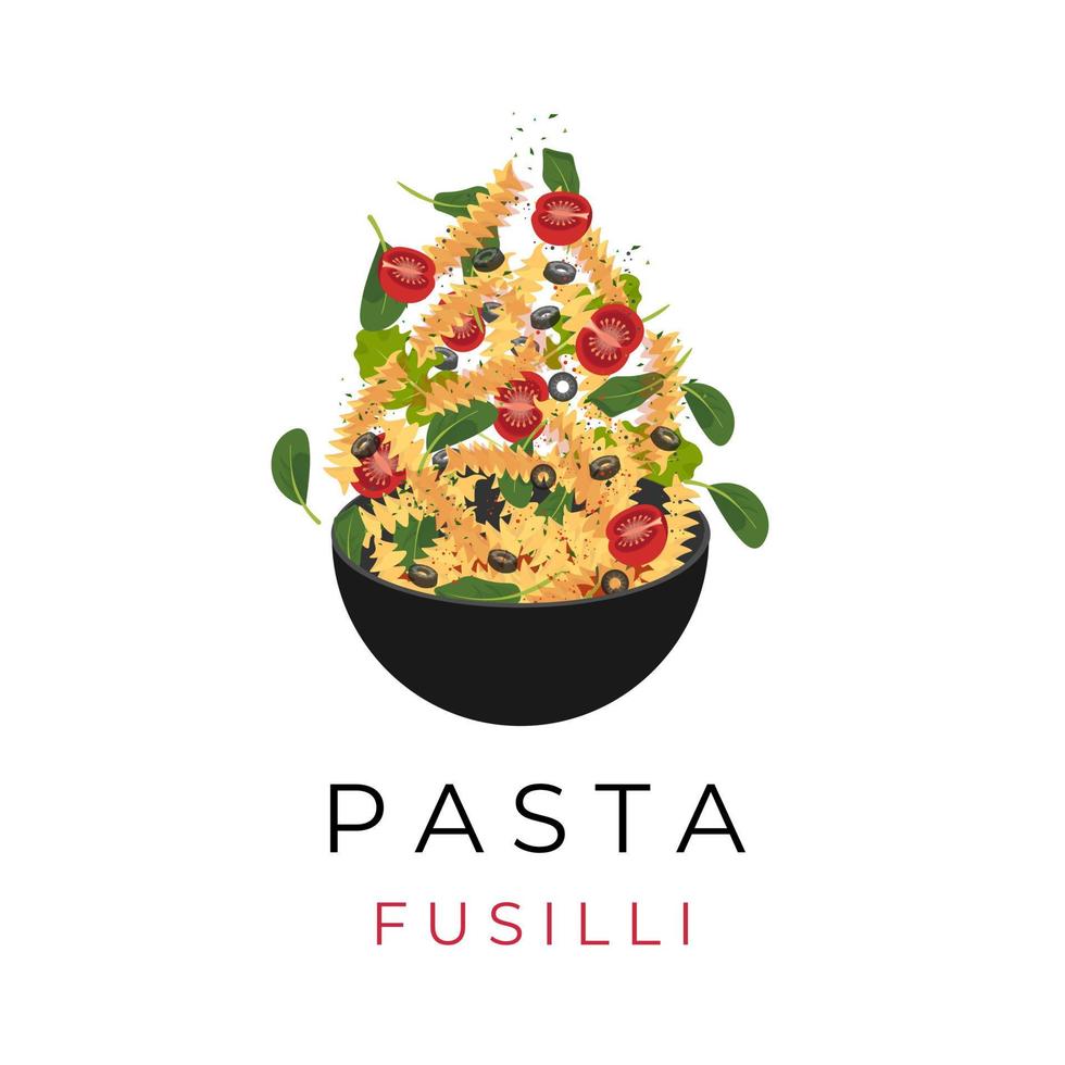 deliciosa ilustración del logotipo de pasta fusilli en un tazón vector