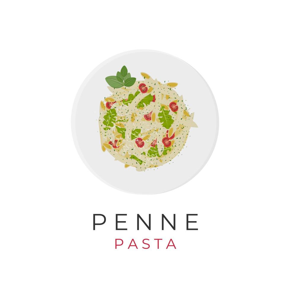 logo ilustrativo de pasta penne con salsa pesto y queso vector