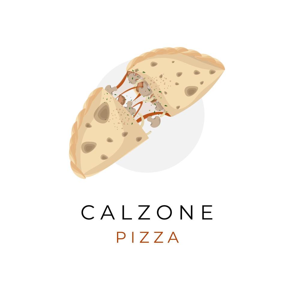 logotipo de ilustración de calzone de pizza cortado con relleno delicioso vector