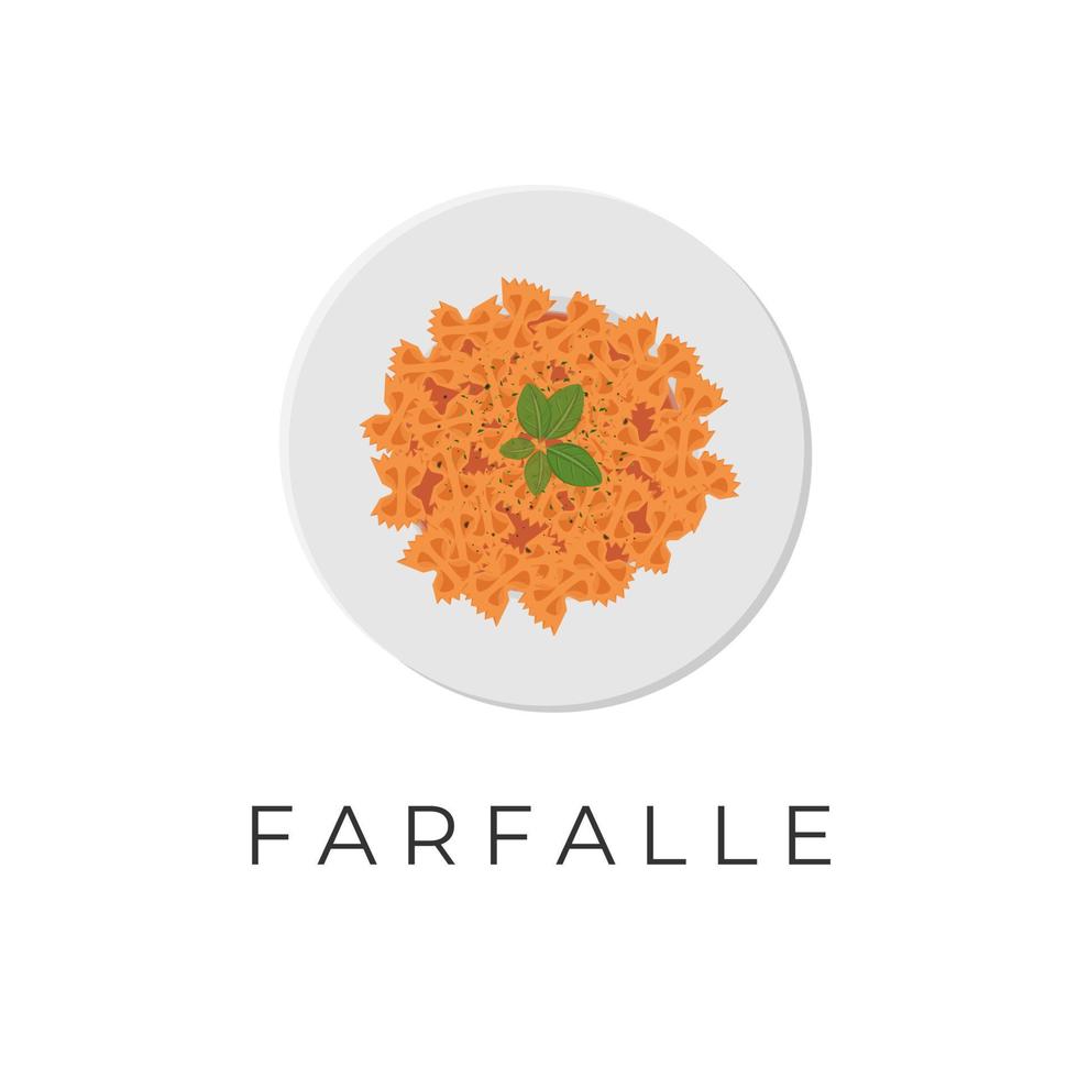 ilustración del logotipo de pasta farfalle con deliciosa salsa de tomate picante vector