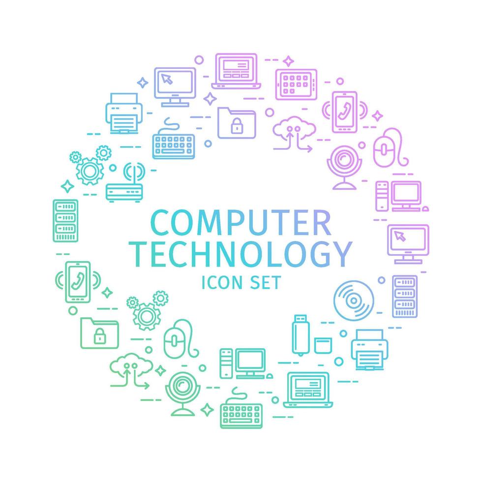 concepto de icono de línea delgada de plantilla de diseño redondo de tecnología informática. vector