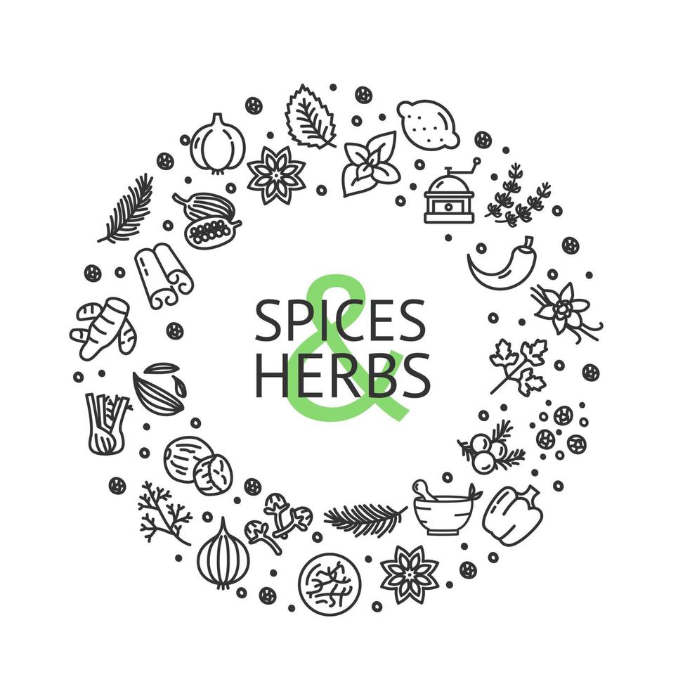 Spices Round Design Template Contour Lines Icon Frame Concept. Vector