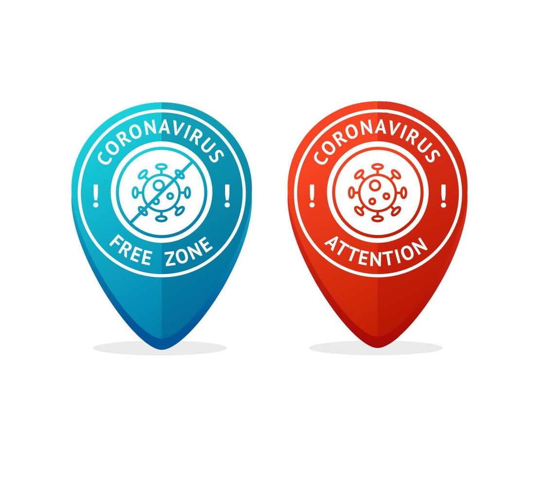 Different Covid Free Zone and Coronavirus Attention Signs. Vector