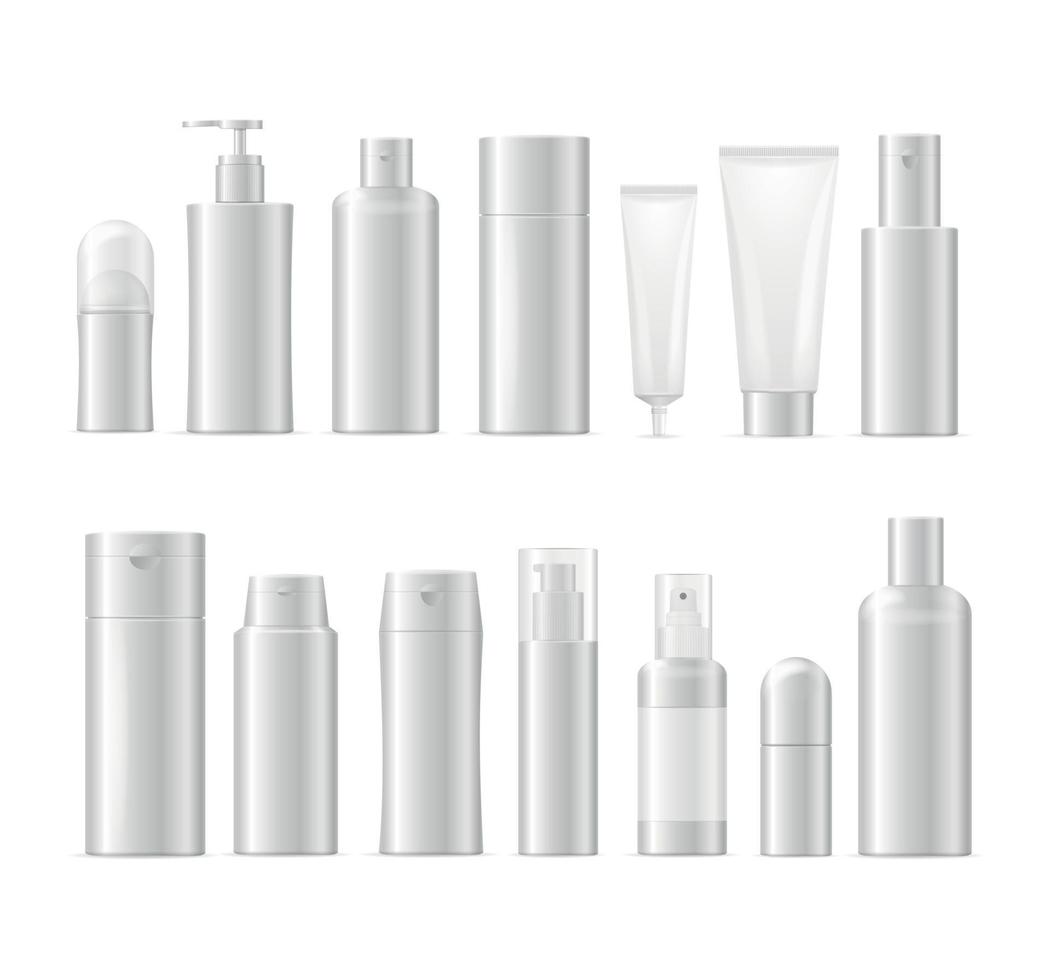 Realistic Detailed 3d White Cosmetic Bottle Set. Vector