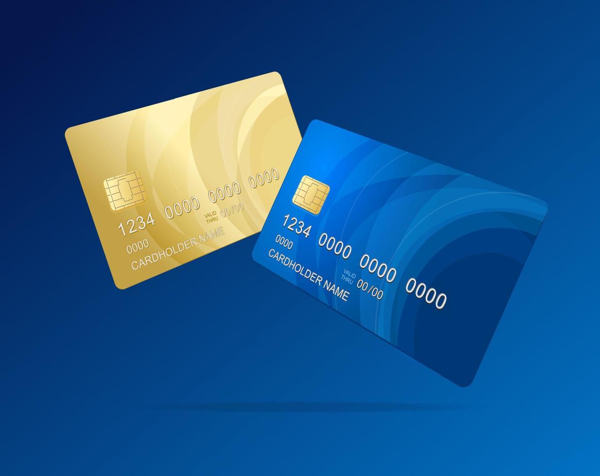 Realistic Detailed 3d Falling Different Credit Debit Card Mockup Set. Vector