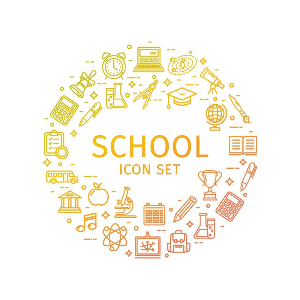 School Round Design Template Thin Line Icon Concept. Vector