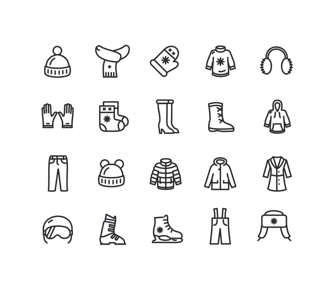 Winter Clothes Sign Black Thin Line Icon Set. Vector