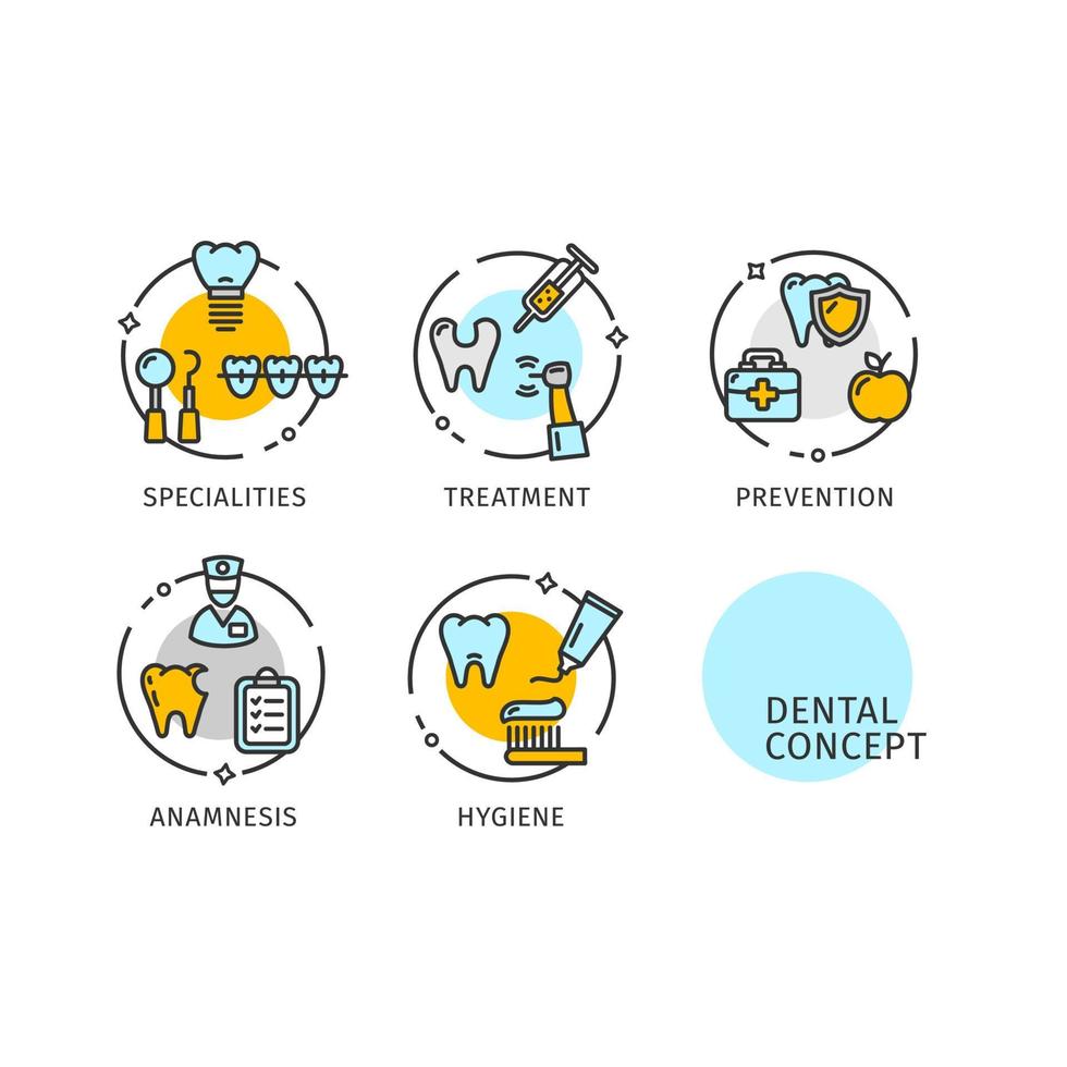 Dental Concept Thin Line Icons Labels Set. Vector