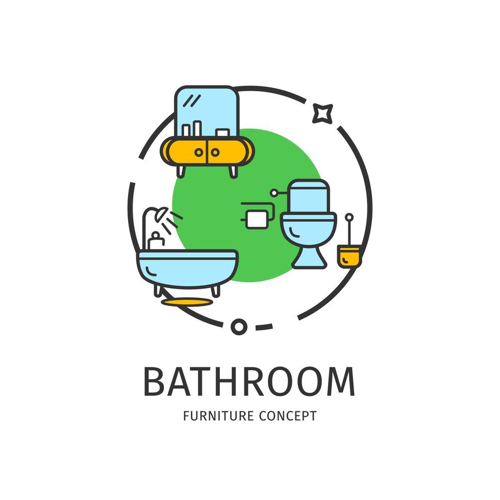 concepto de higiene de baño de icono de línea delgada de muebles. vector