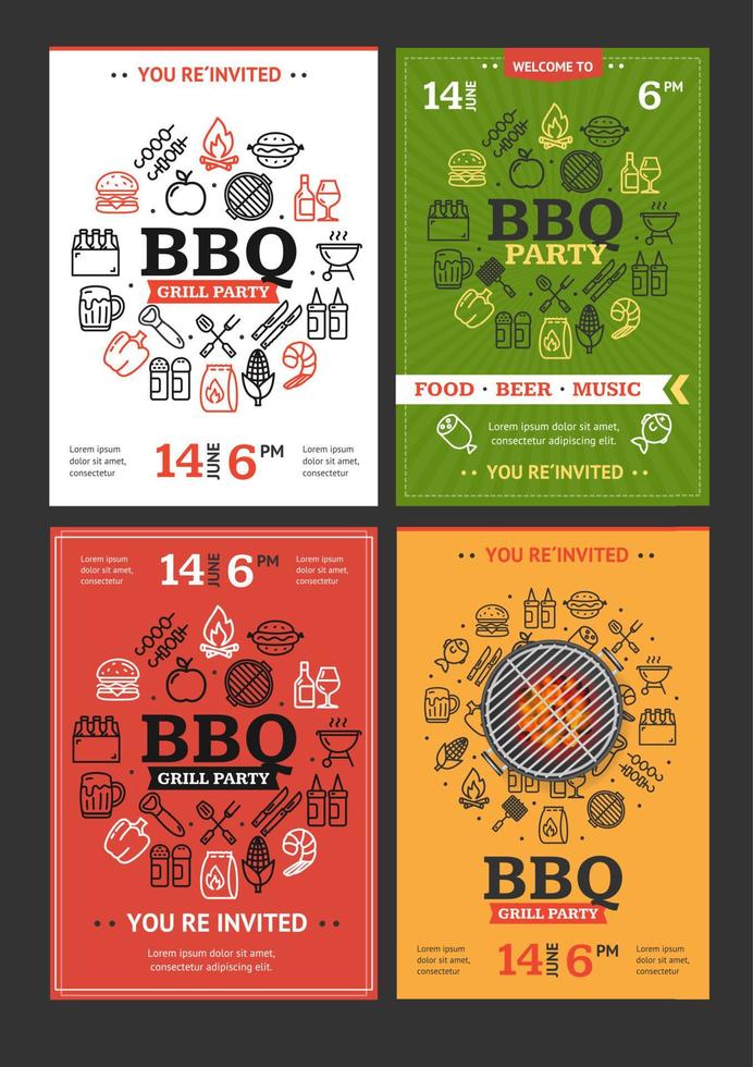 Bbq Grill Party Invitation Flyer Brochure Set. Vector