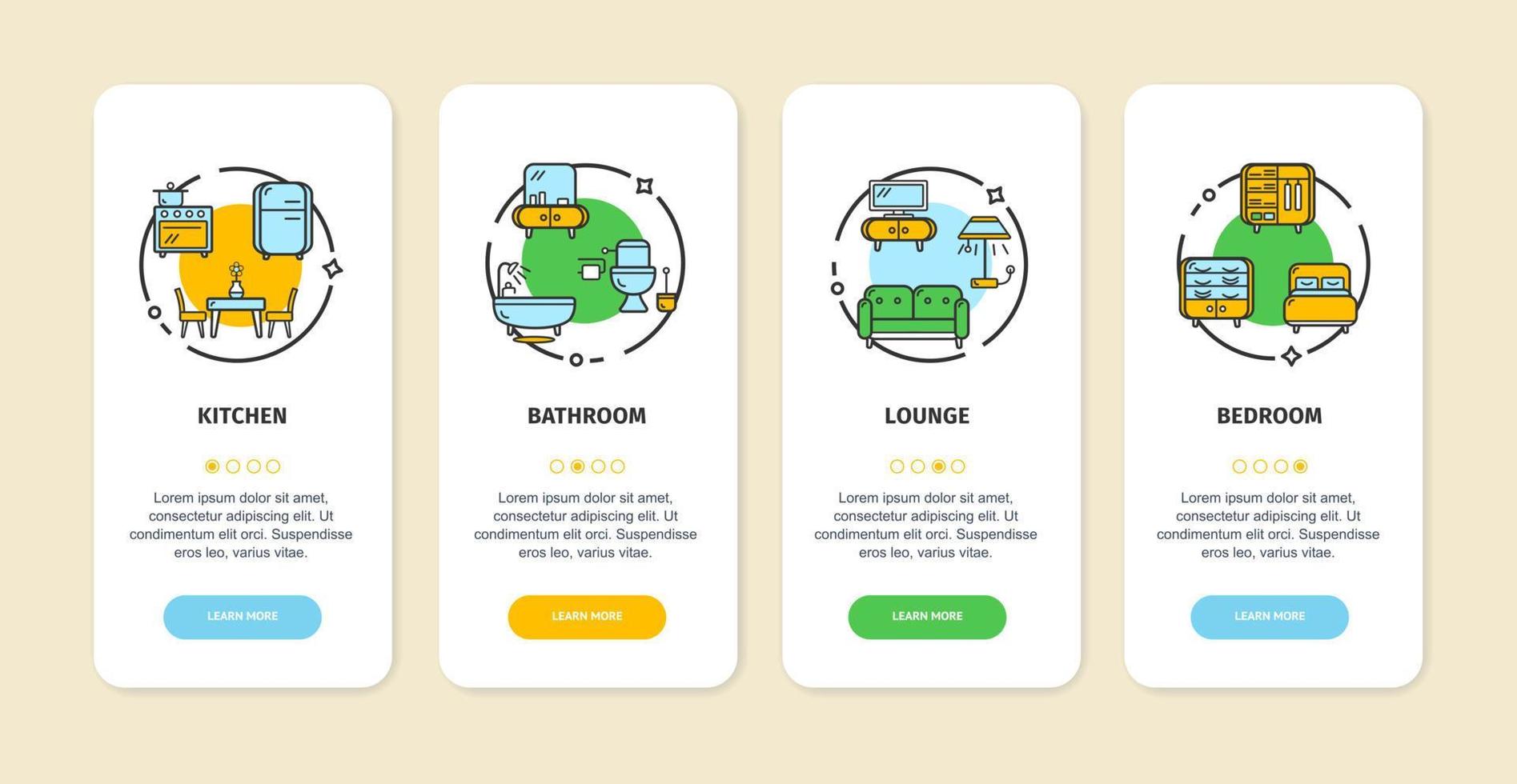 Furniture App Screens Cards Set. Vector