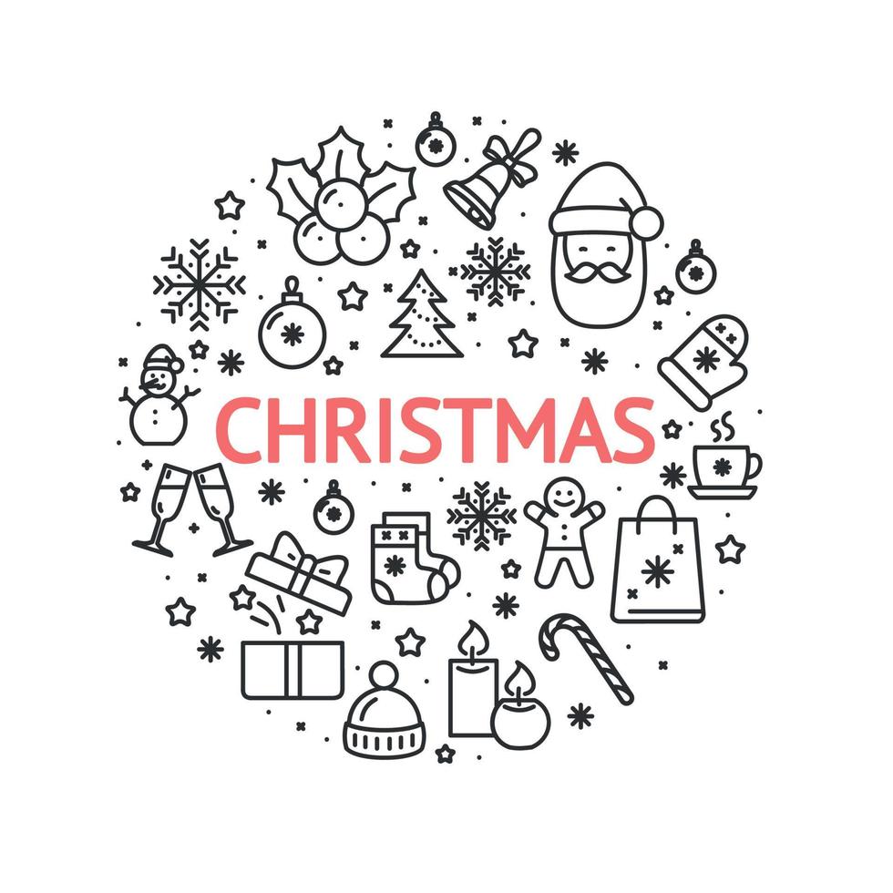 Christmas Round Design Template Contour Lines Icon Concept. Vector