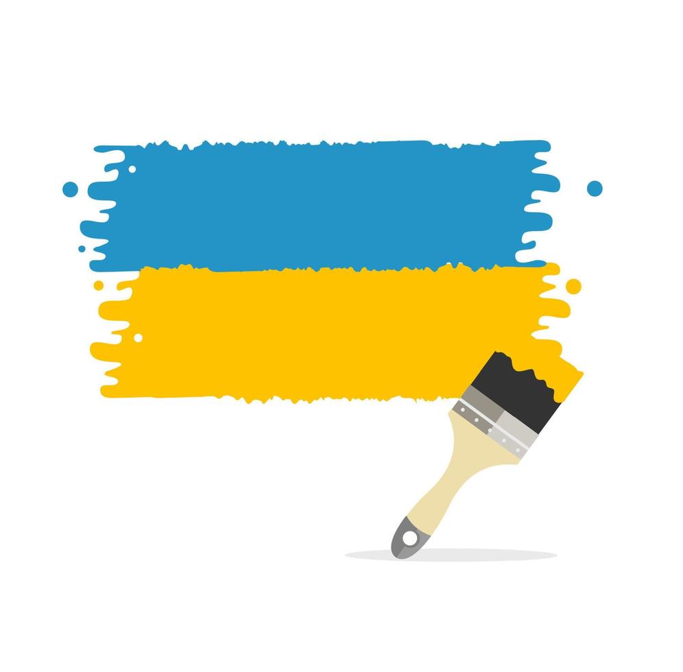 Cartoon Color Ukraine Flag Paint Brush Concept. Vector