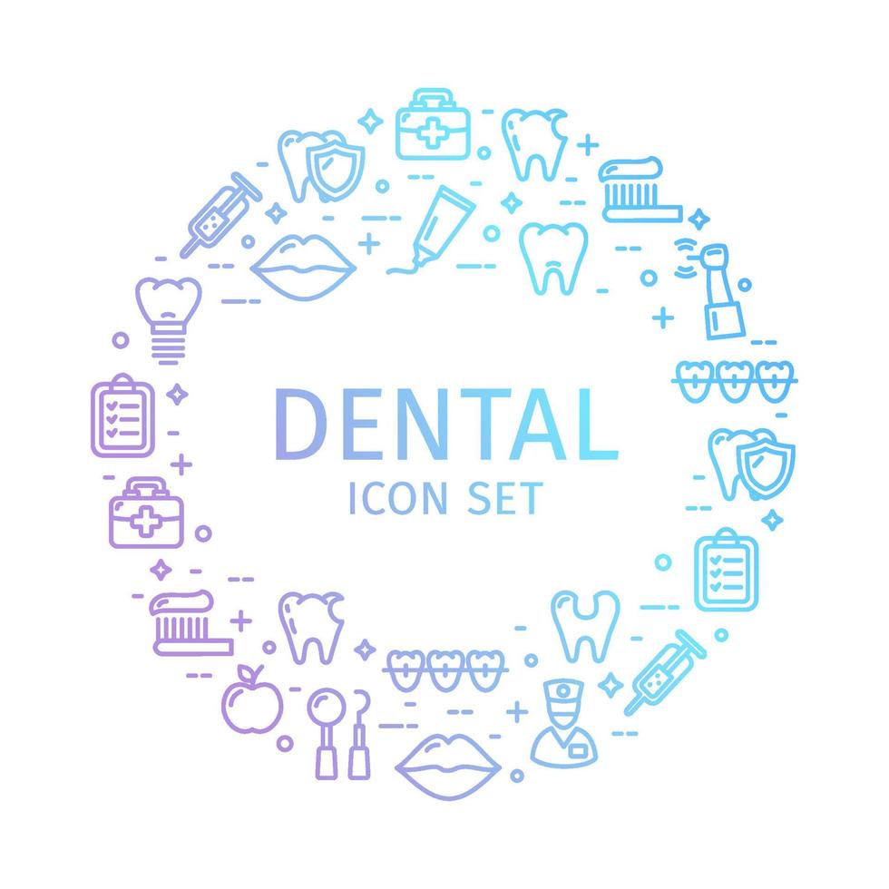 concepto de icono de línea delgada de plantilla de diseño redondo dental. vector