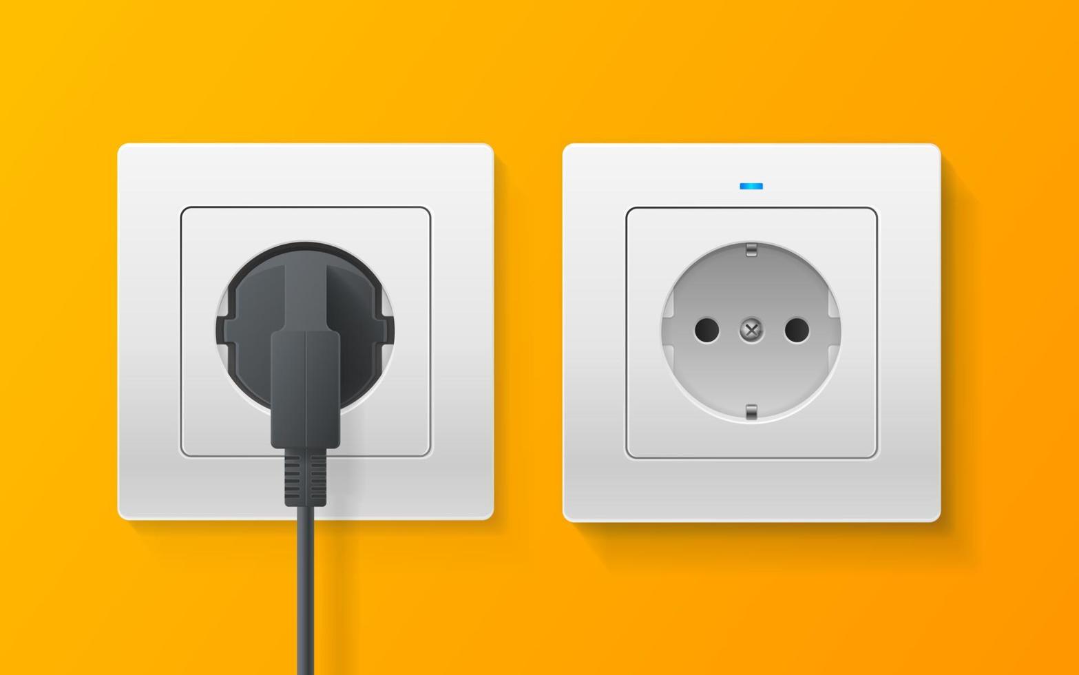 Realistic Detailed 3d Socket and Plugs inserted in Electrical Outlet Set. Vector