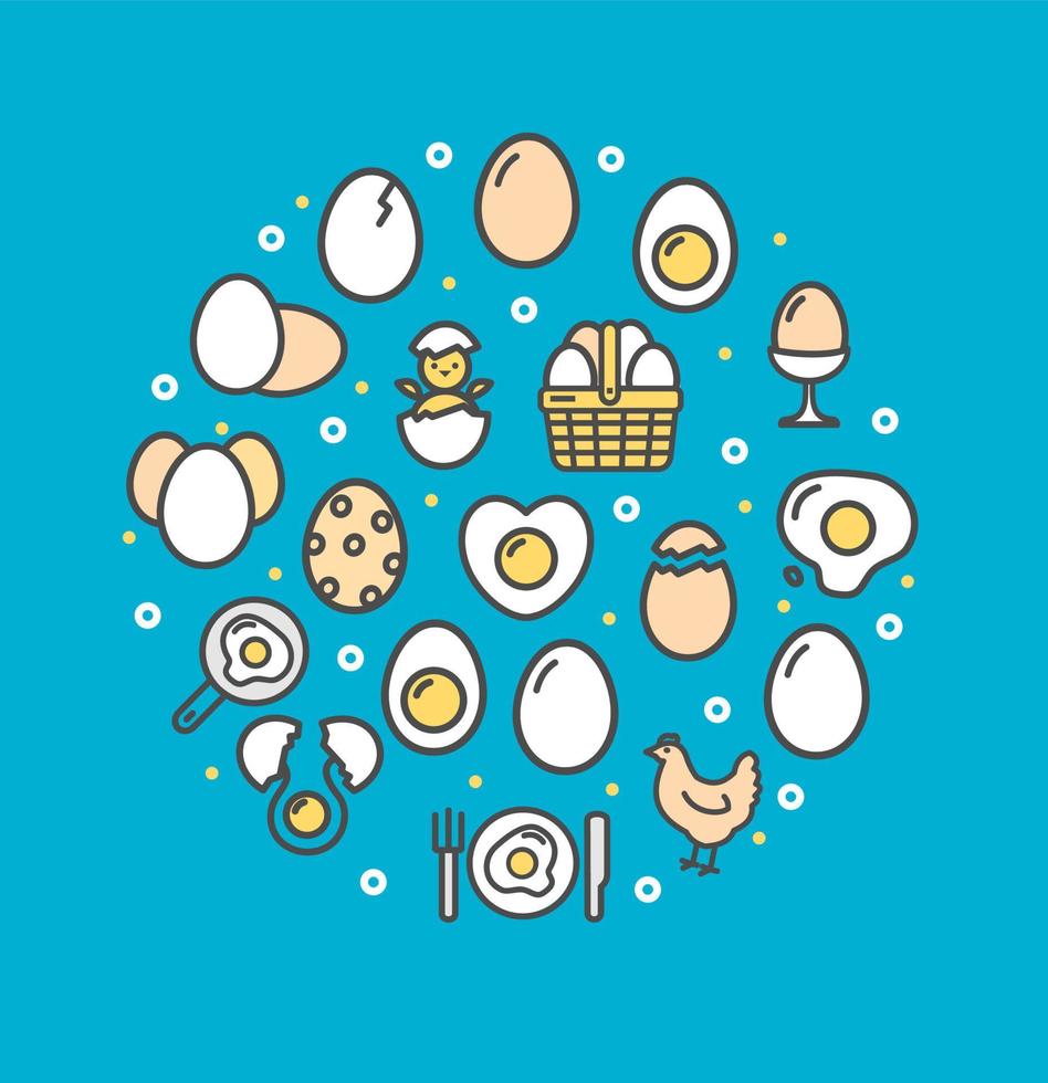 Egg Sign Round Design Template Color Thin Line Icon Banner. Vector
