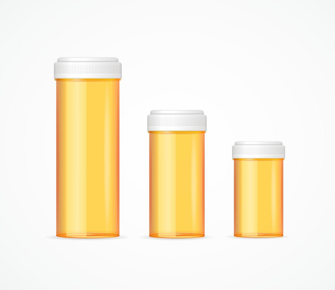conjunto de botella de tubo de tableta de pastillas de naranja en blanco 3d detallado realista. vector