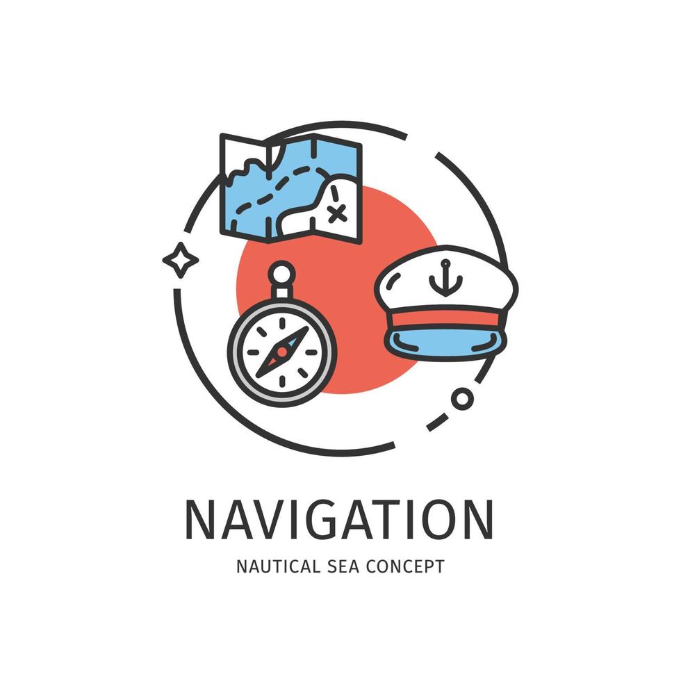 Nautical Sea Thin Line Icon Navigation  Concept. Vector