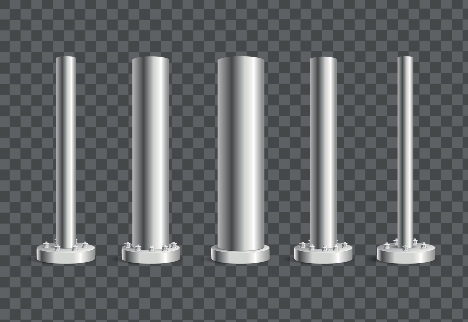 Realistic Detailed 3d Different Types Metallic Pillars or Columns Set. Vector 17083150 Vector