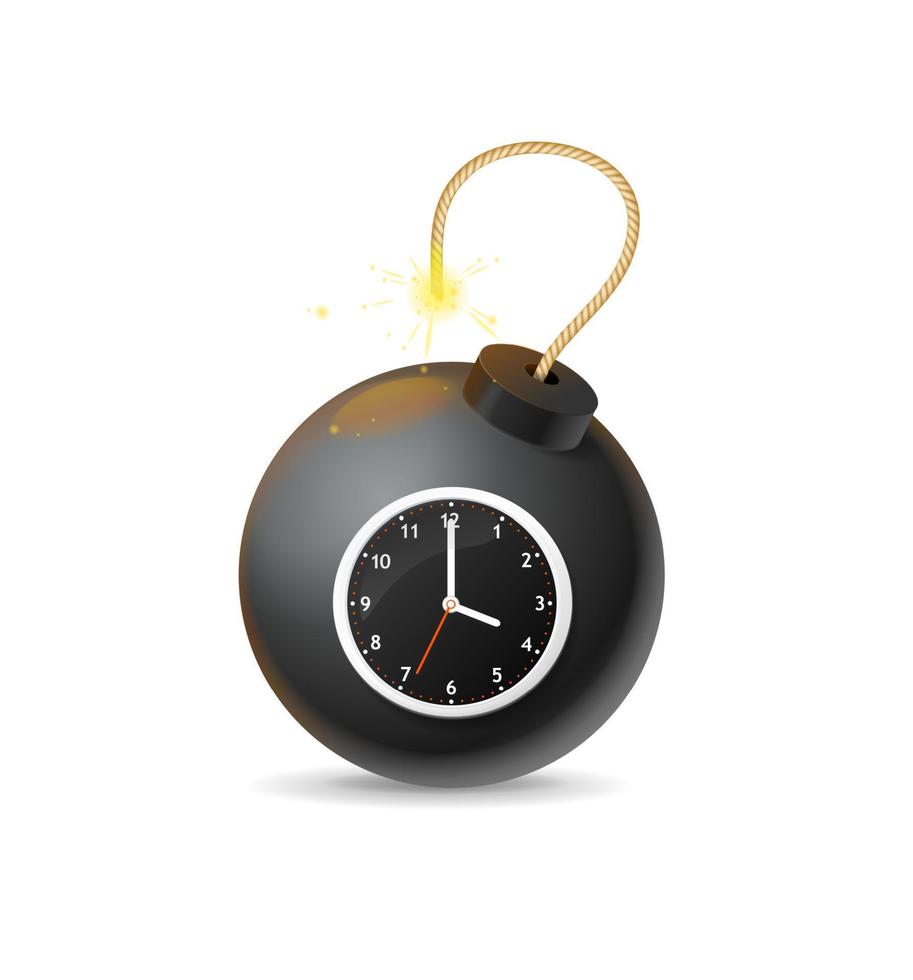 Realistic Detailed 3d Detonate Dynamite Black Bomb with Timer Clock. Vector