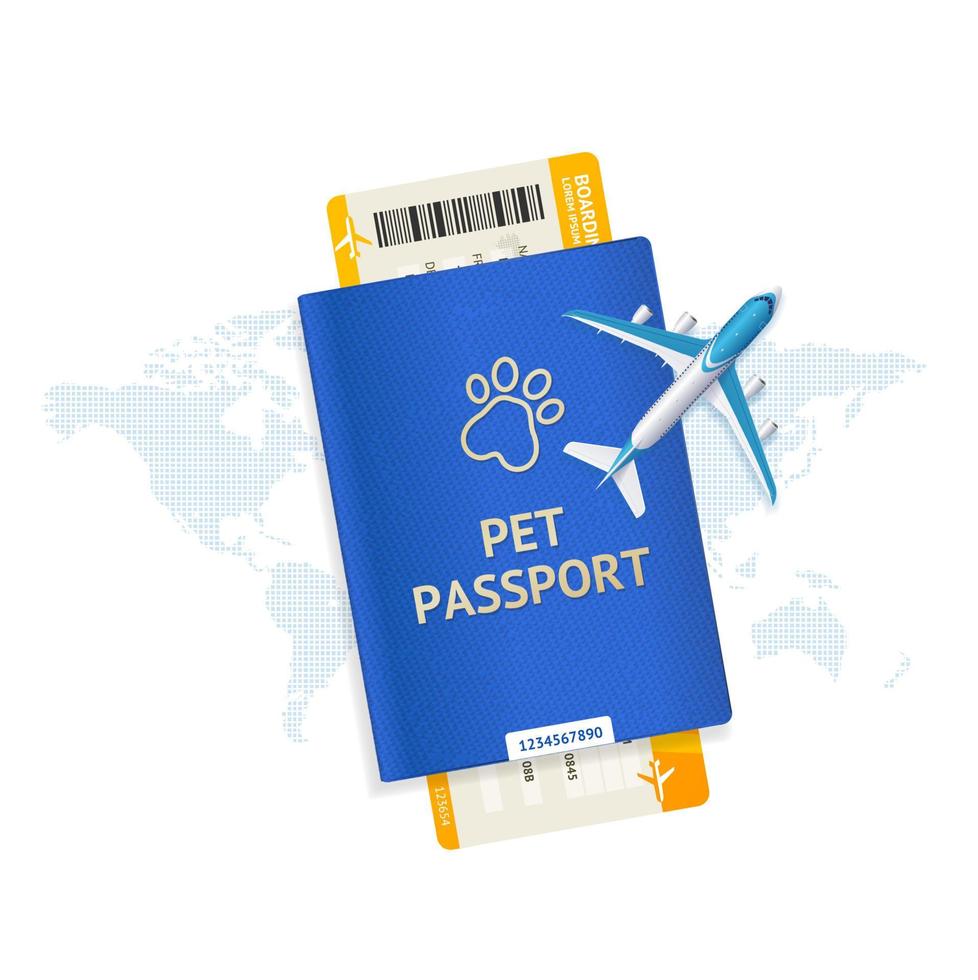 Pet Travel Concept with Realistic Detailed 3d Passports and Tickets Set. Vector