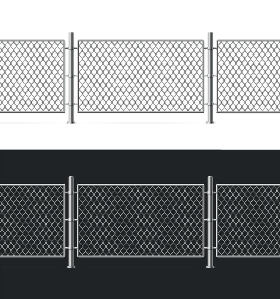 conjunto de malla de alambre de cerca de metal 3d detallado realista. vector