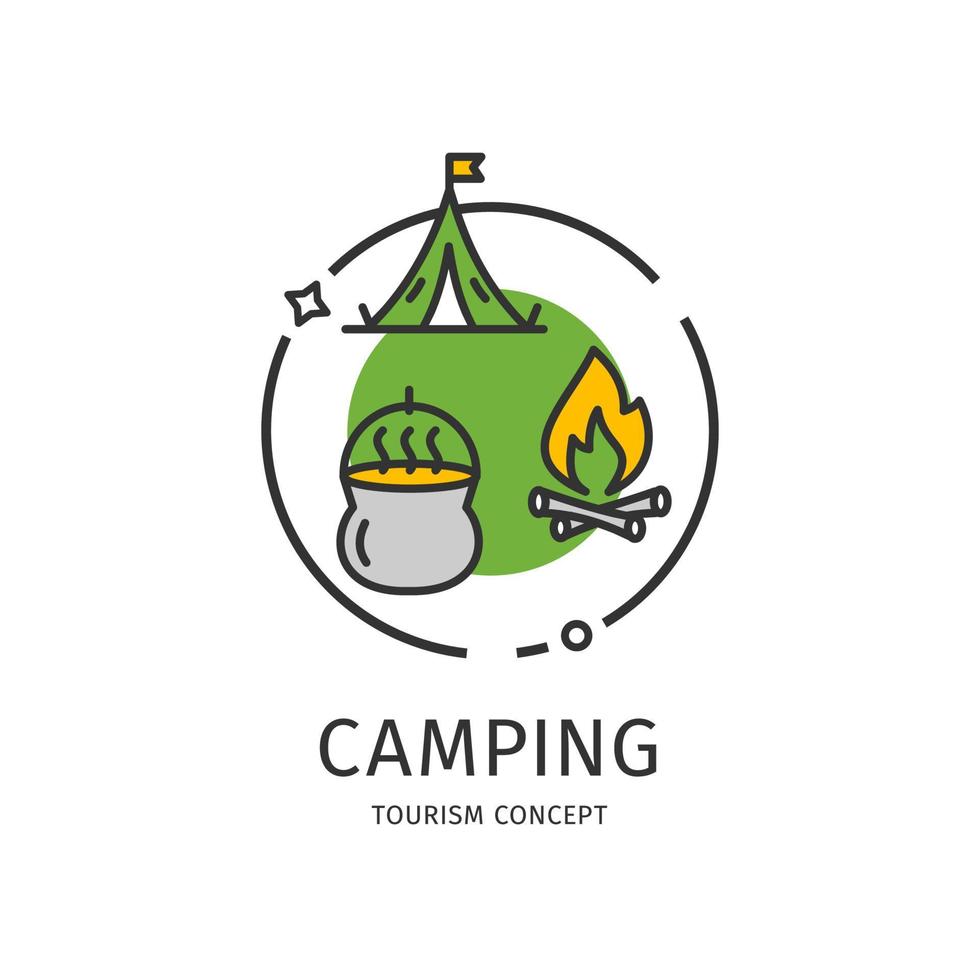 turismo camping concepto de icono de línea delgada. vector