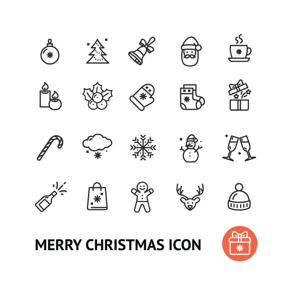 Christmas Sign Black Thin Line Icon Set. Vector