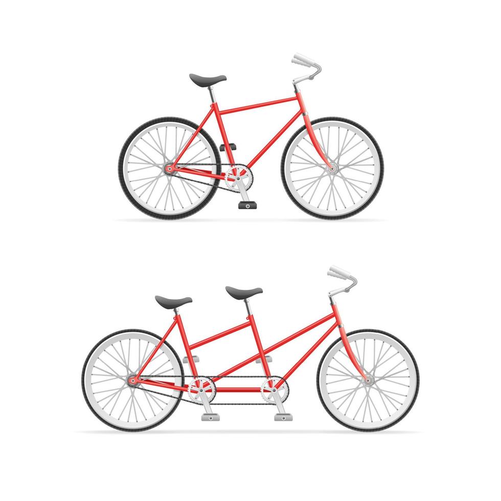 conjunto de bicicletas y bicicletas tándem diferentes en 3d detallados y realistas. vector