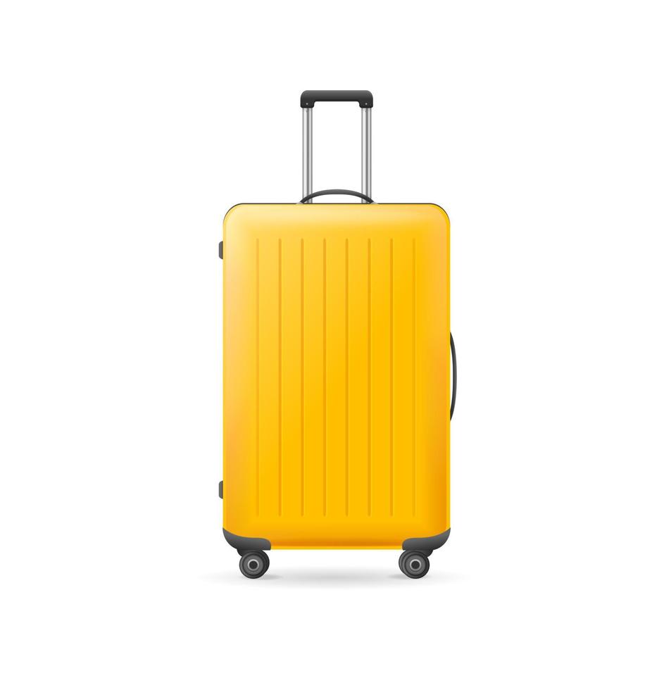 Realistic Detailed 3d Yellow Travel Suitcase. Vector