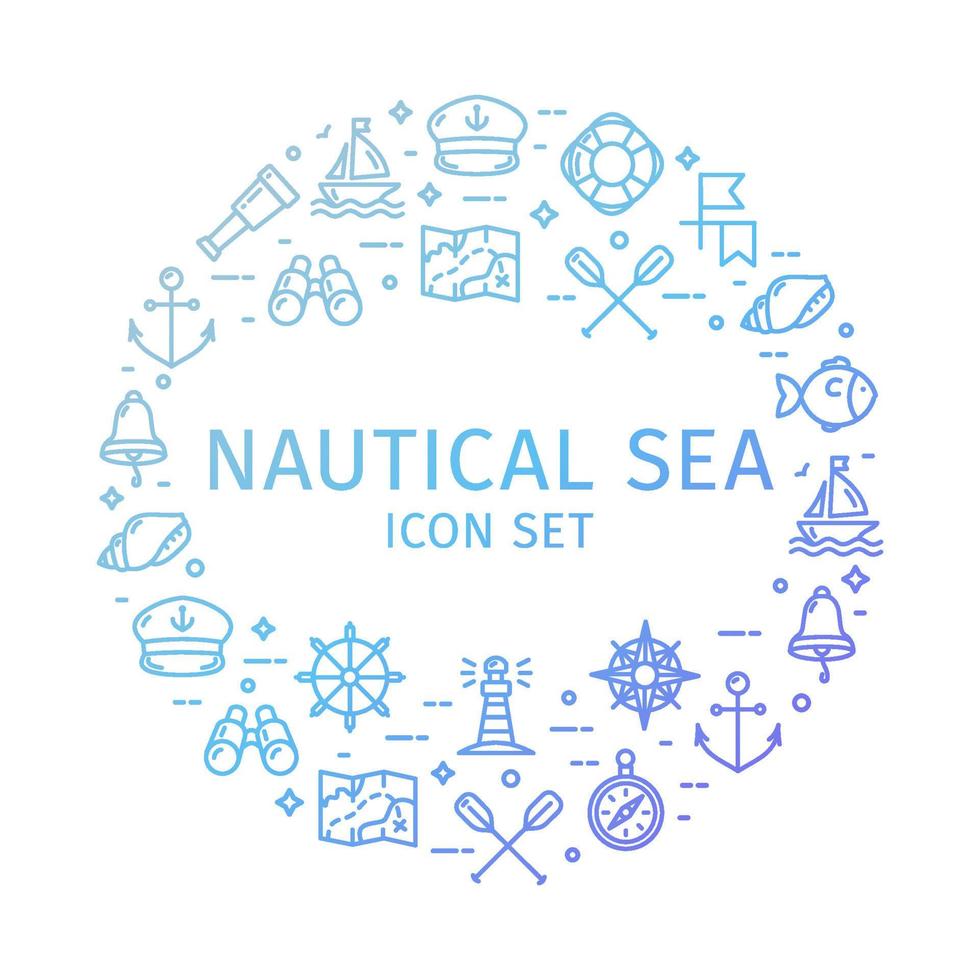 Nautical Sea Shop Round Design Template Thin Line Icon Concept. Vector