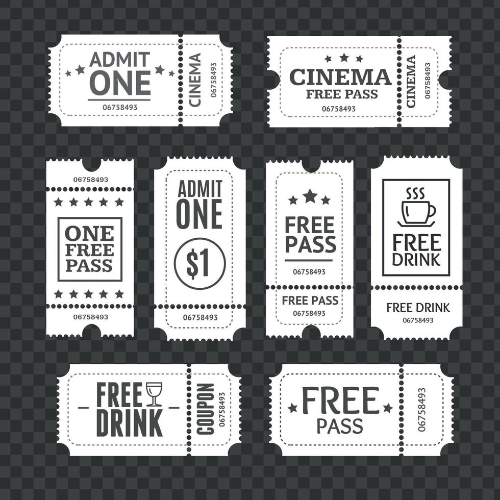 Realistic Detailed 3d Different Types Mockup Tickets Set. Vector