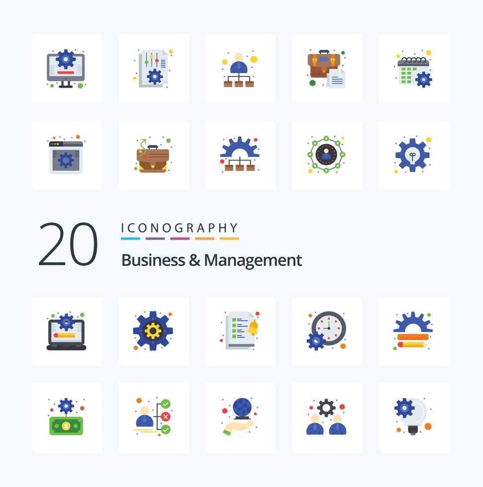 20 Business And Management Flat Color icon Pack like finance business clipboard time meeting vector