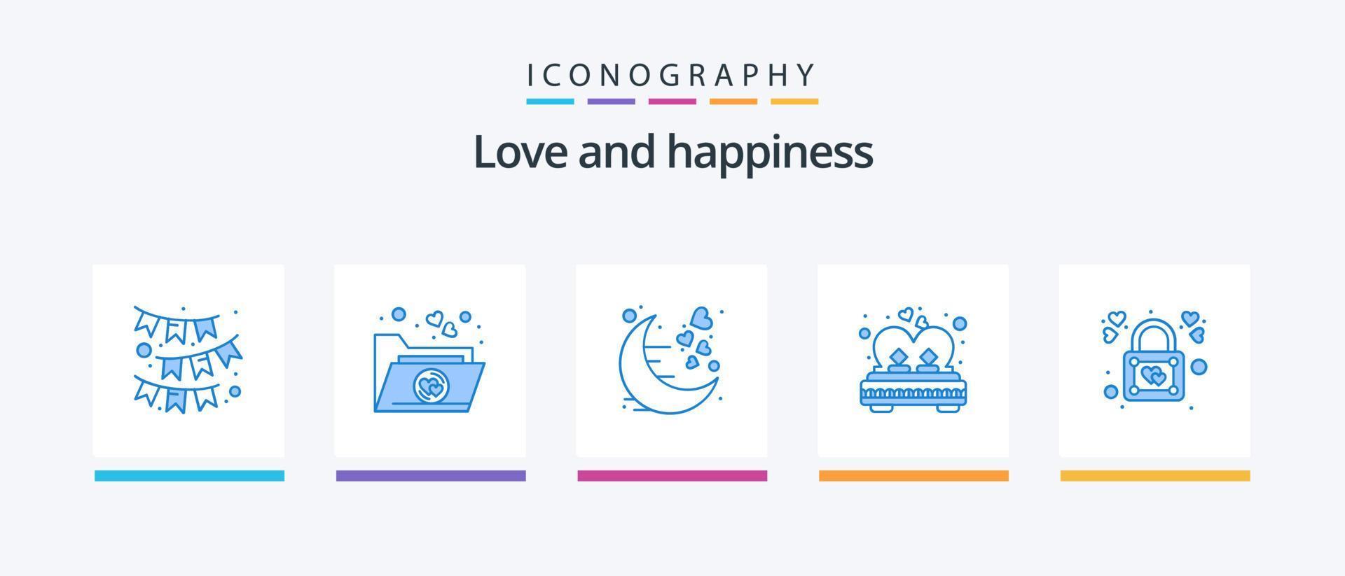 Love Blue 5 Icon Pack Including heart. married. love. love. bed. Creative Icons Design vector