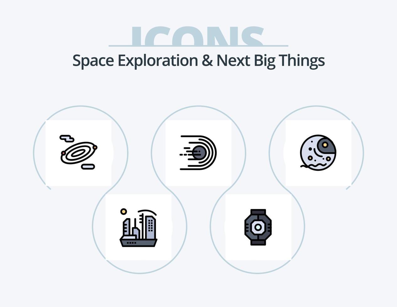 Space Exploration And Next Big Things Line Filled Icon Pack 5 Icon Design. ufo. astronomy. comet. balloon. tour vector