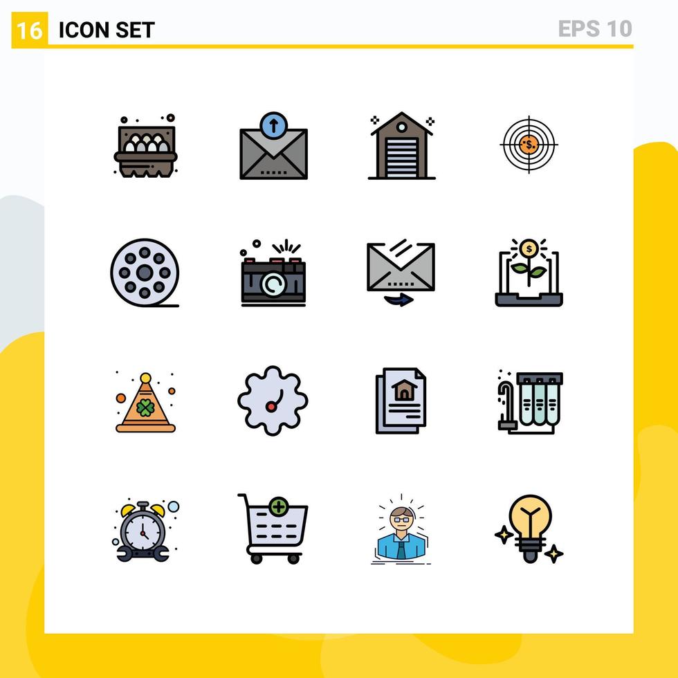 16 iconos creativos, signos y símbolos modernos de la caza de bienes financieros, efectivo, objetivo, elementos de diseño de vectores creativos editables