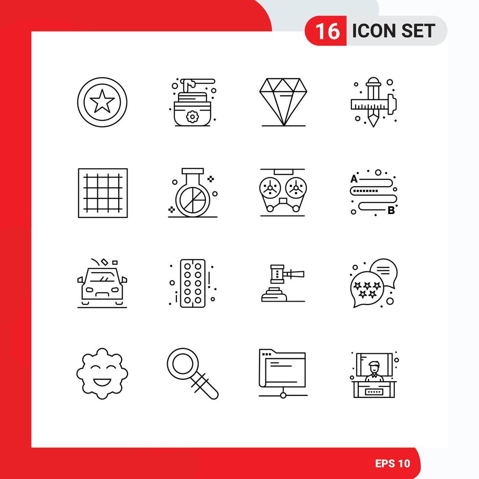 Pack of 16 Modern Outlines Signs and Symbols for Web Print Media such as drawing grid rich graphic draw Editable Vector Design Elements
