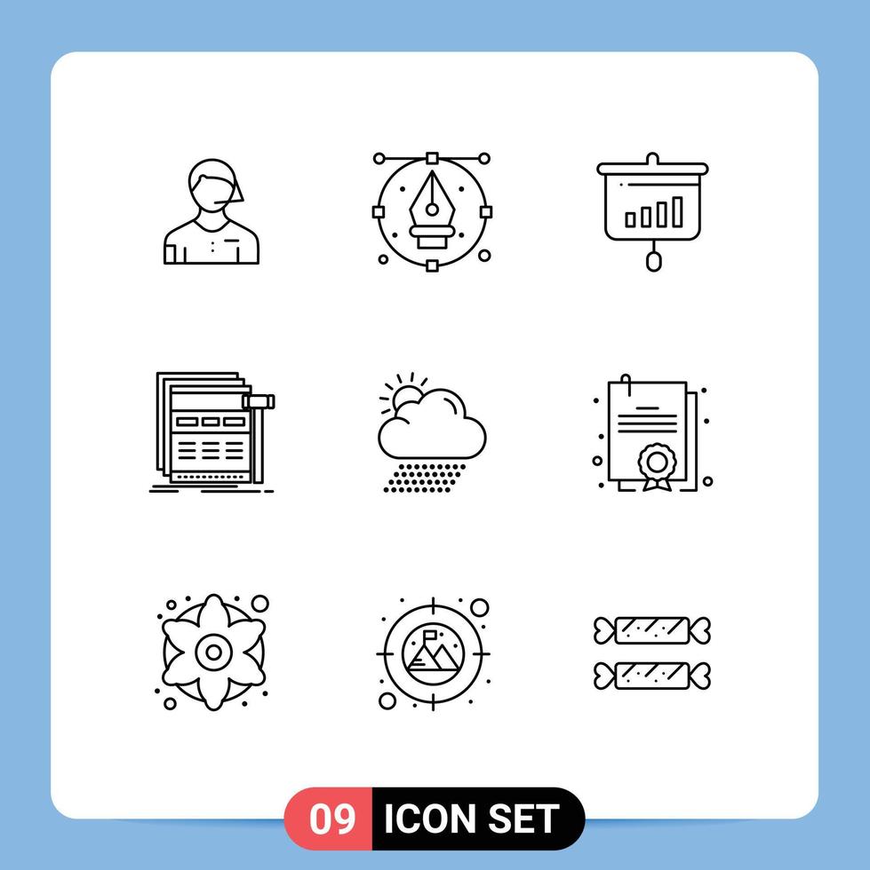 9 Thematic Vector Outlines and Editable Symbols of web internet pen graph sales Editable Vector Design Elements