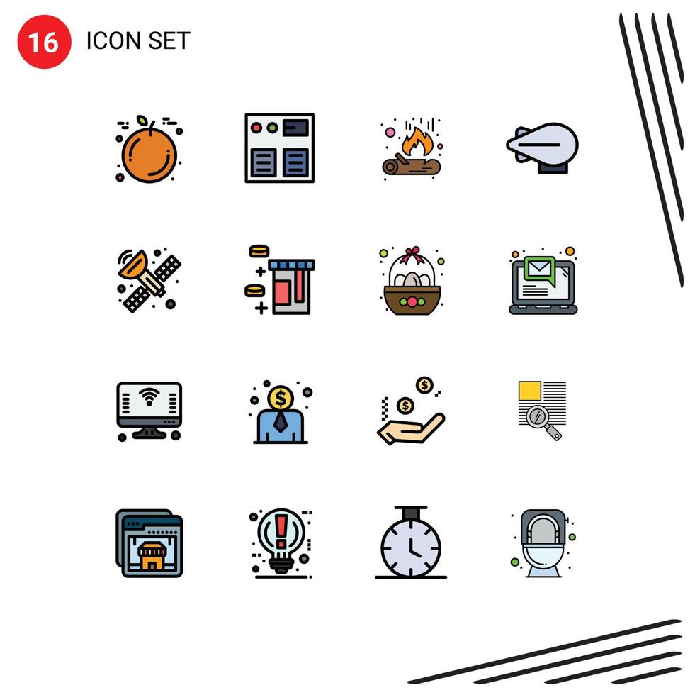 Editable Vector Line Pack of 16 Simple Flat Color Filled Lines of healthcare tablet fire antenna radar communication Editable Creative Vector Design Elements