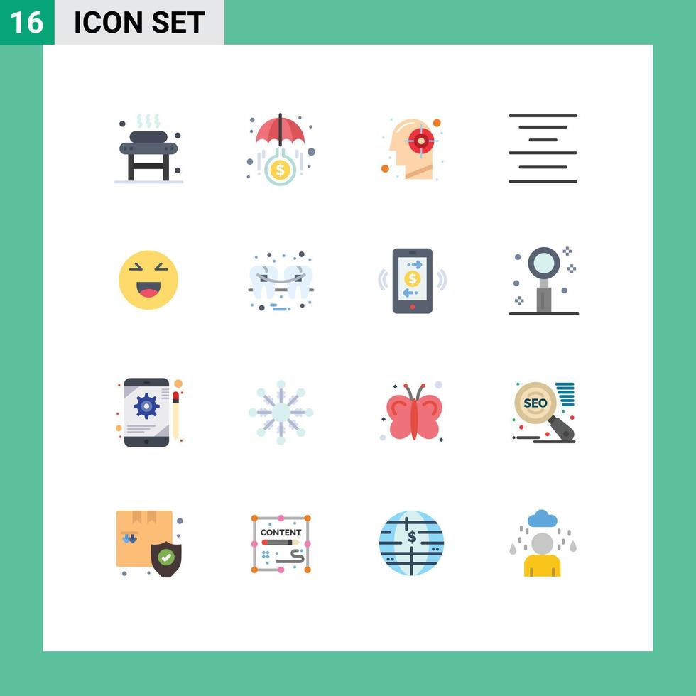 Paquete de 16 colores planos de interfaz de usuario de signos y símbolos modernos de la inversión del centro de chat alinea la mente paquete editable de elementos de diseño de vectores creativos