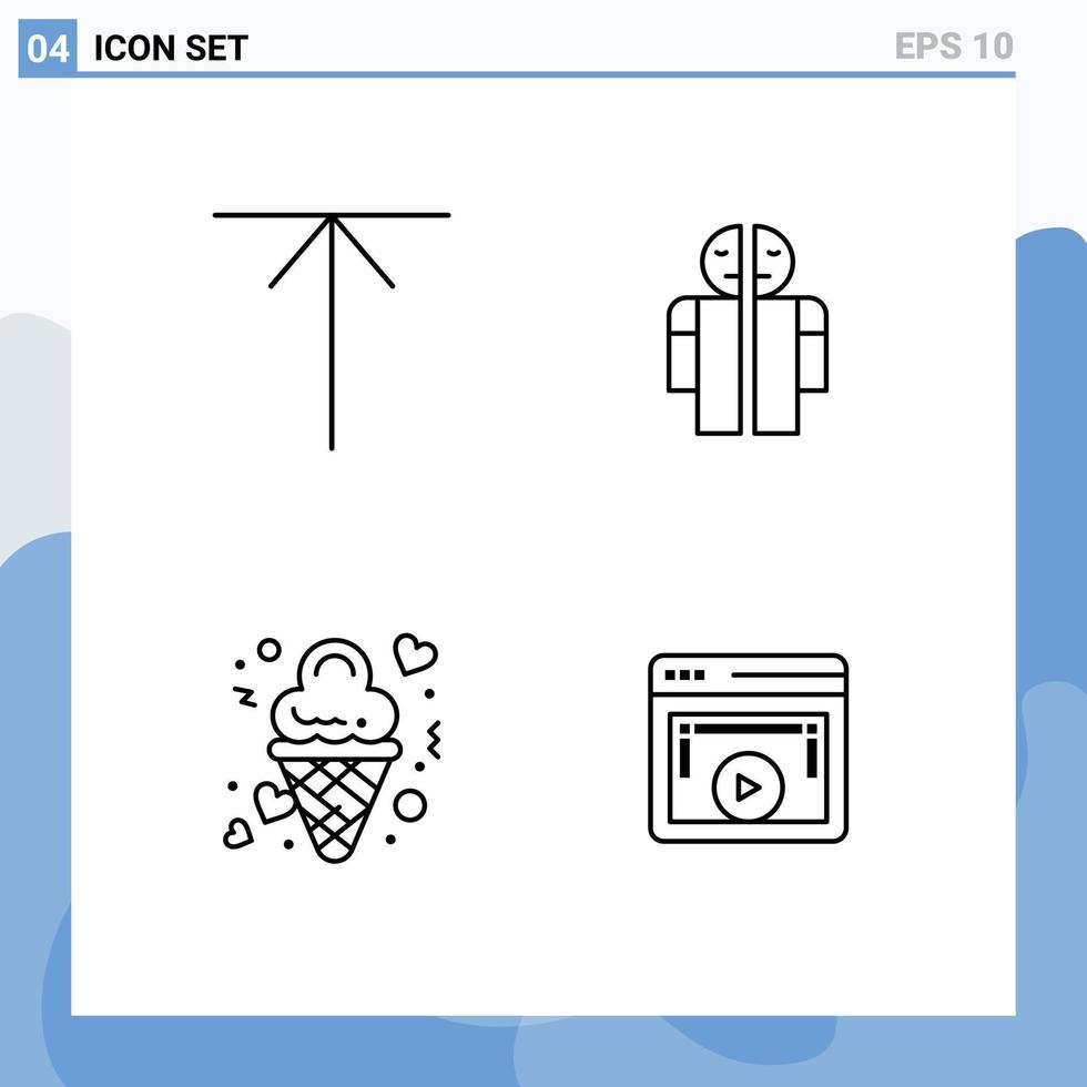 Line Pack of 4 Universal Symbols of arrow cream man broken human special Editable Vector Design Elements