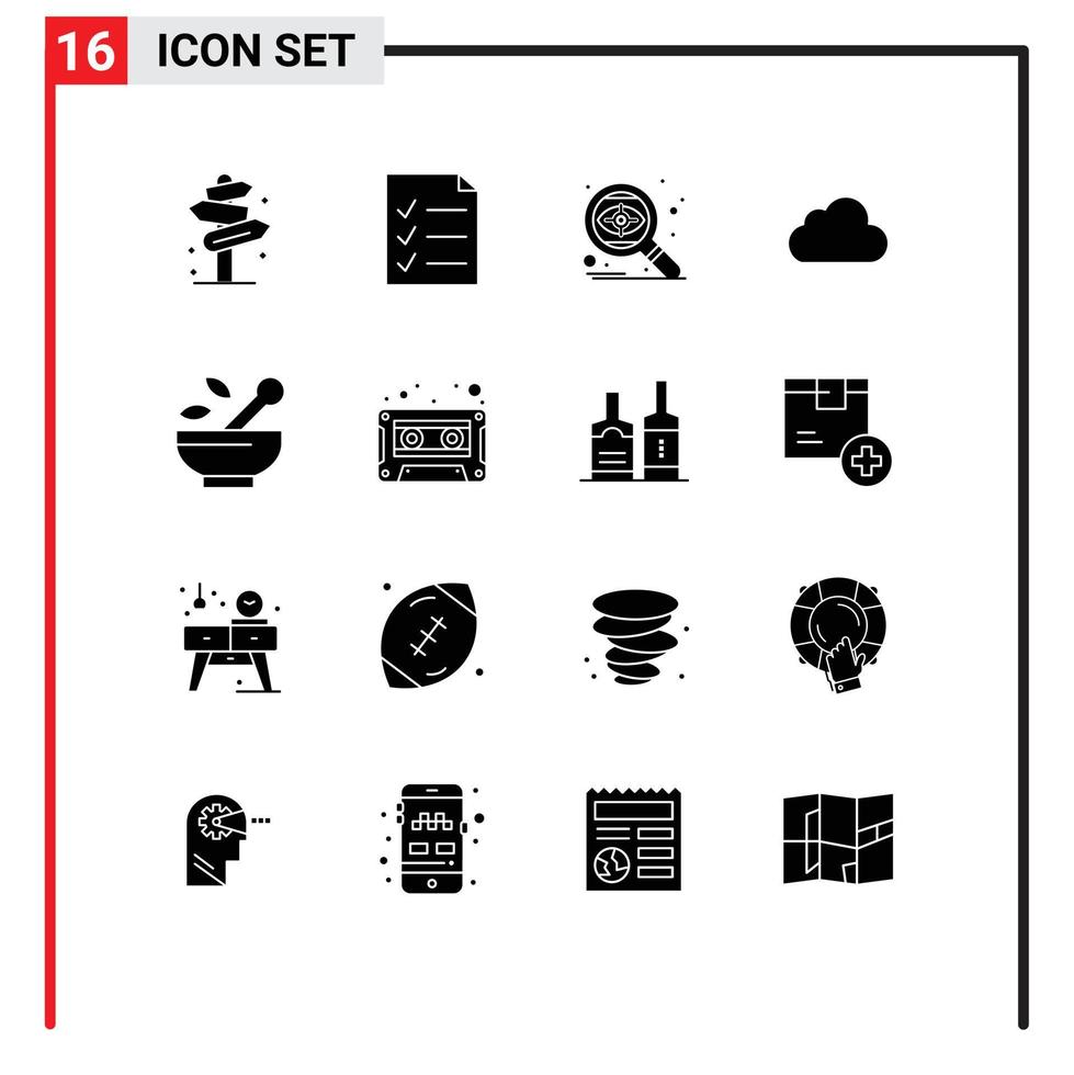 Pictogram Set of 16 Simple Solid Glyphs of medical cloudy search storage cloud Editable Vector Design Elements