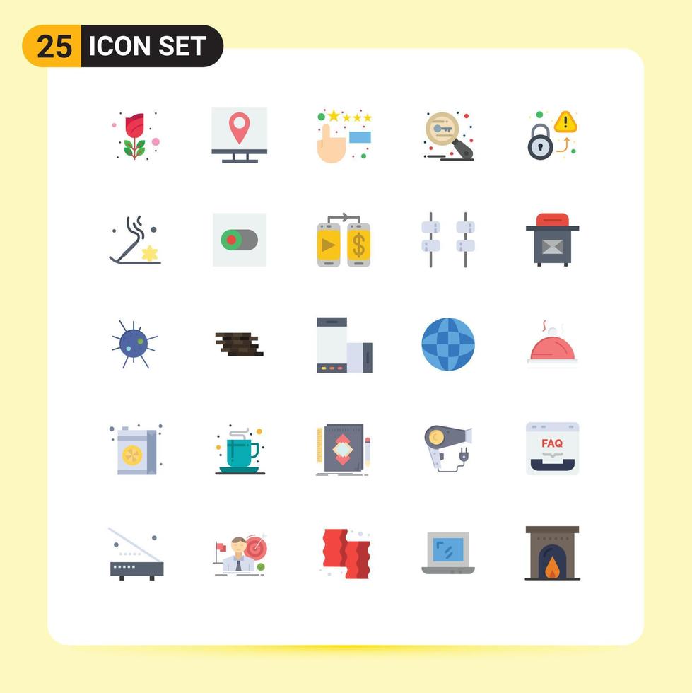 Mobile Interface Flat Color Set of 25 Pictograms of lock search page research key Editable Vector Design Elements