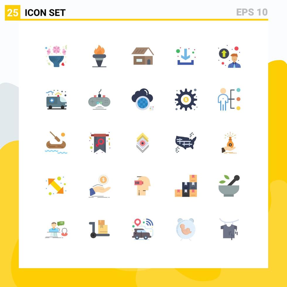 Modern Set of 25 Flat Colors Pictograph of personal up gradation arrow holding download construction Editable Vector Design Elements