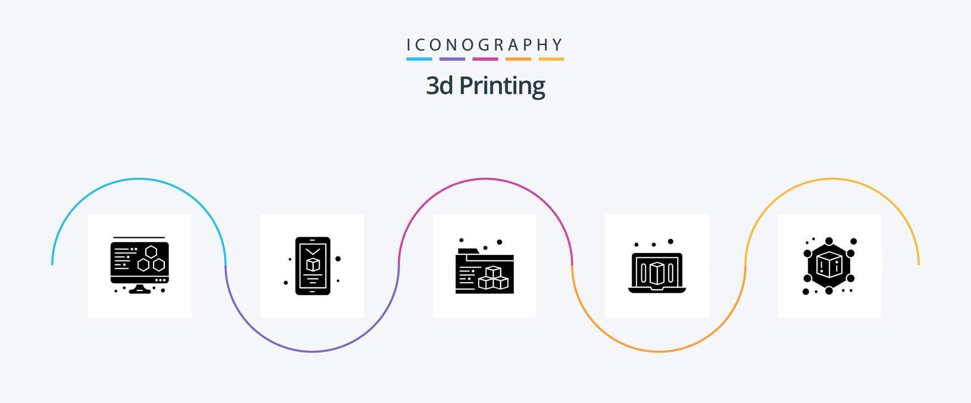 3d Printing Glyph 5 Icon Pack Including . printing. geometric. d vector