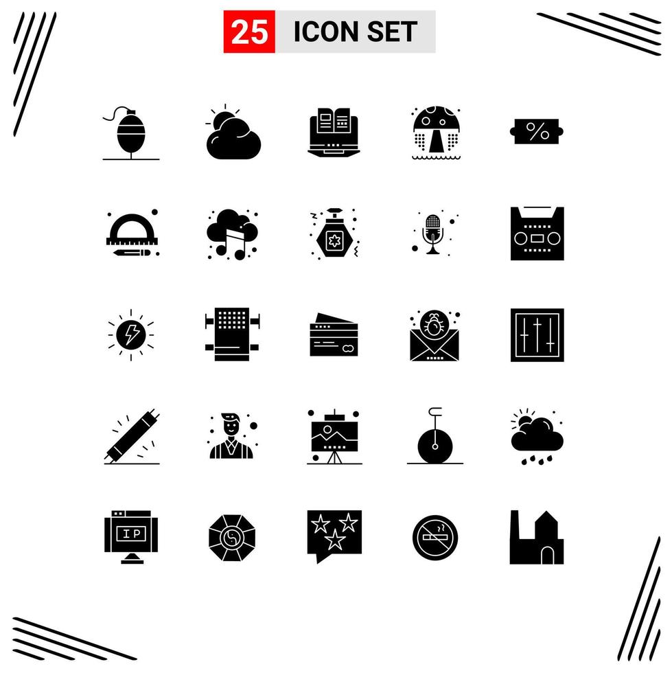 Pictogram Set of 25 Simple Solid Glyphs of education price computer discount park Editable Vector Design Elements