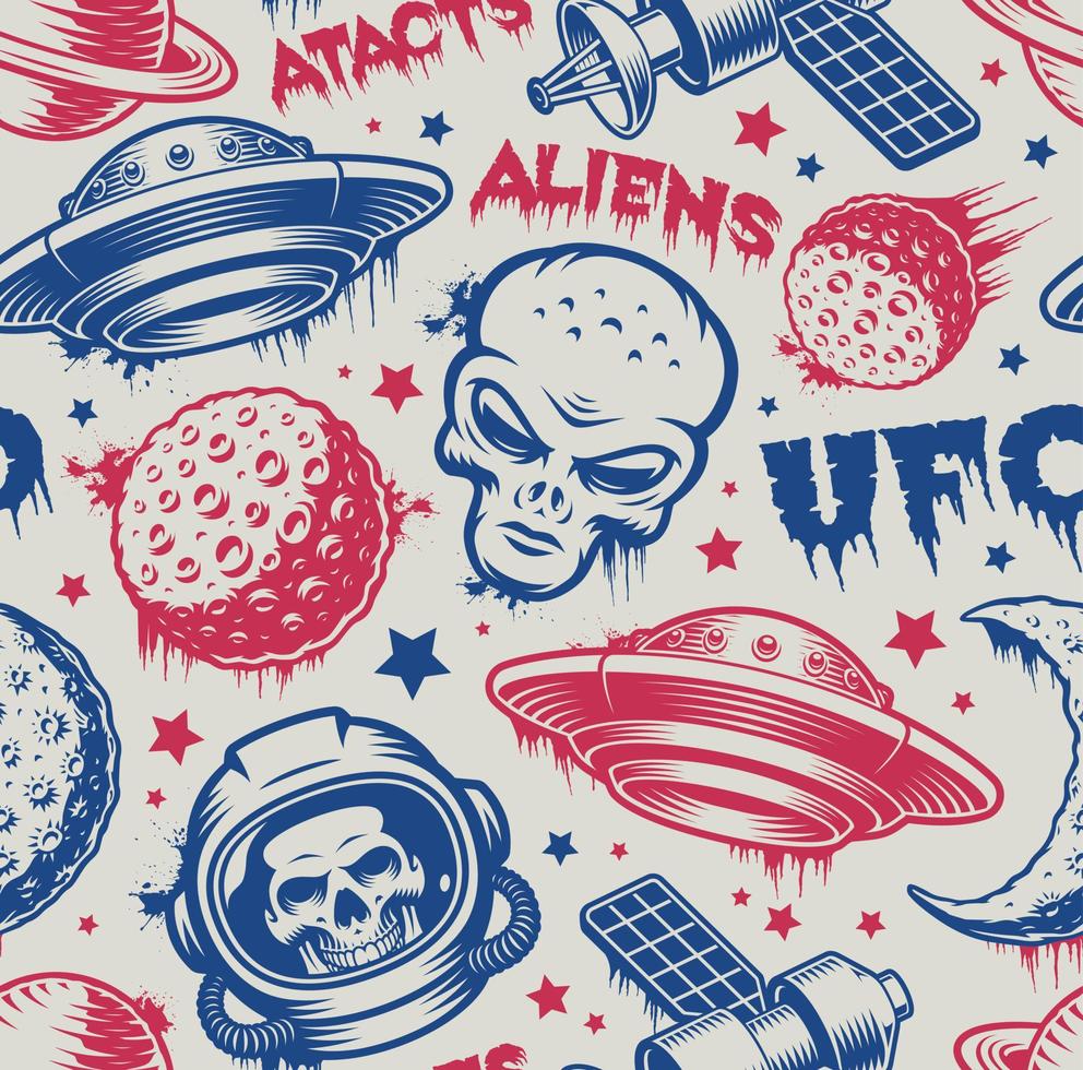 Vintage UFO seamless pattern vector