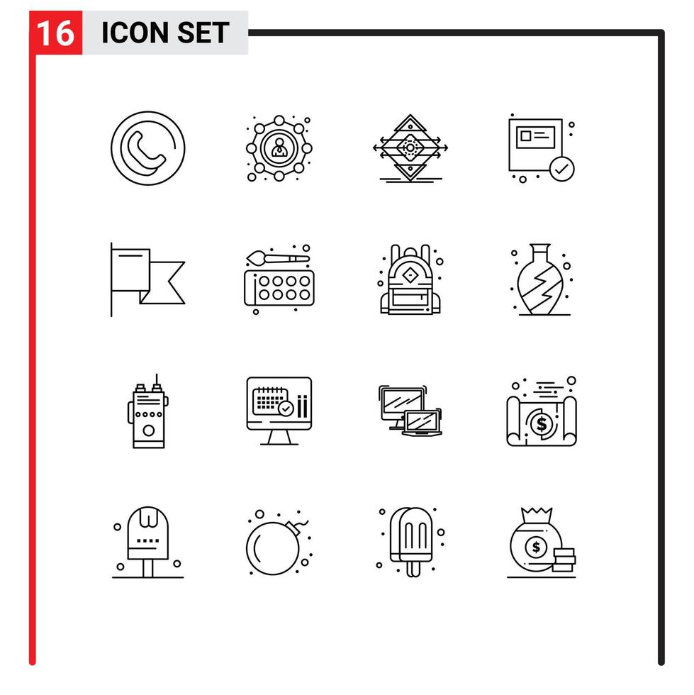Outline Pack of 16 Universal Symbols of flag shopping lane package box Editable Vector Design Elements