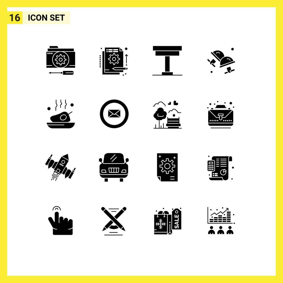 Group of 16 Solid Glyphs Signs and Symbols for dress shirt cuff in table furniture Editable Vector Design Elements